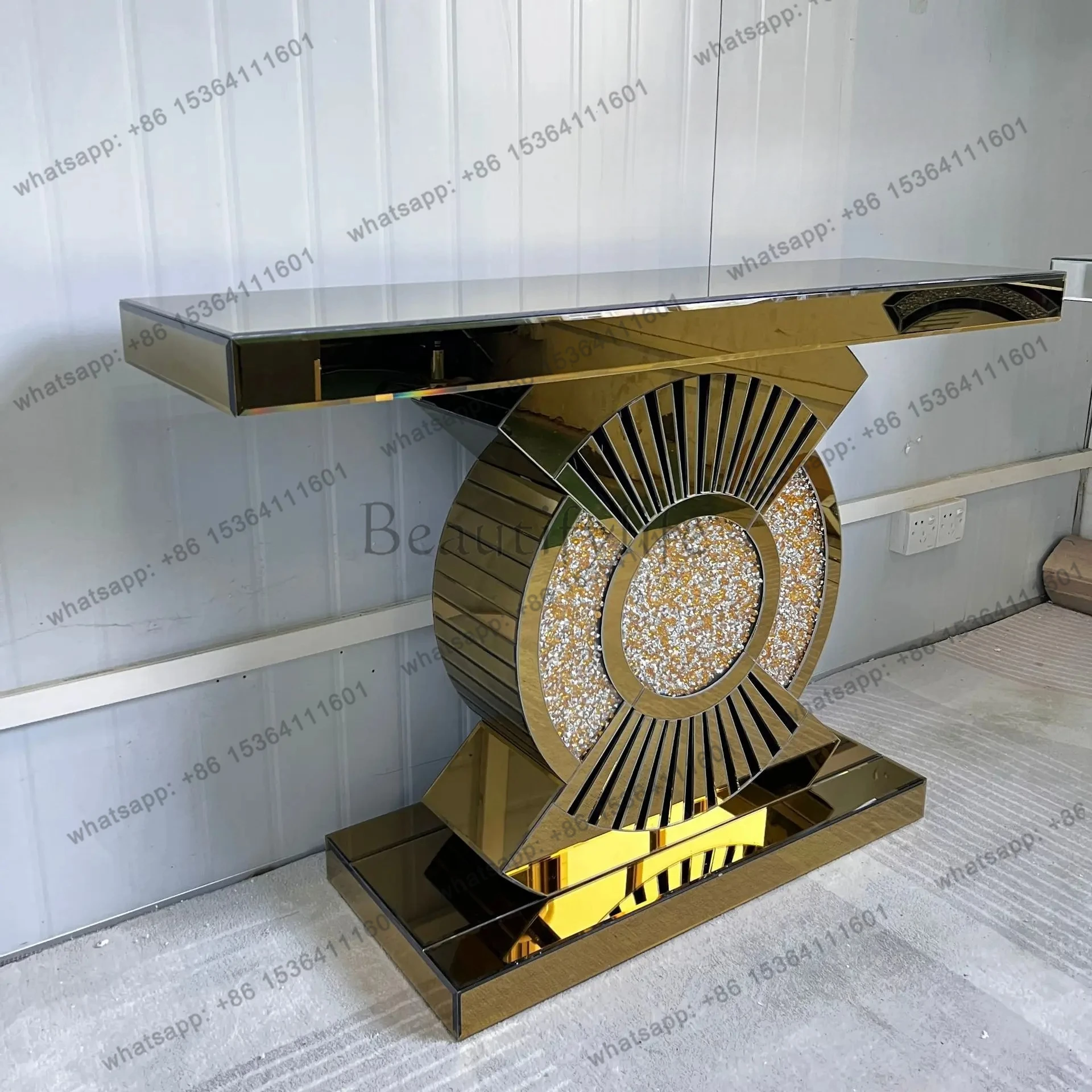 Light luxury porch cabinet, modern furniture, mirror decoration, partition entry, gold mirror porch table storage