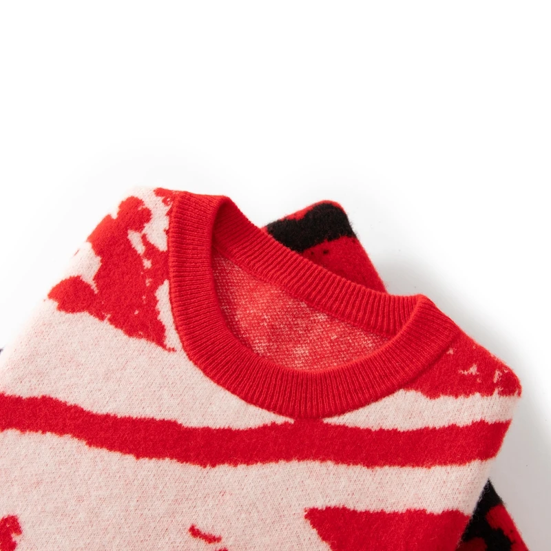 New Jacquard Contrast Men's Crewneck Sweater in Autumn and Winter 100% Pure Wool Knitted Bottom Shirt