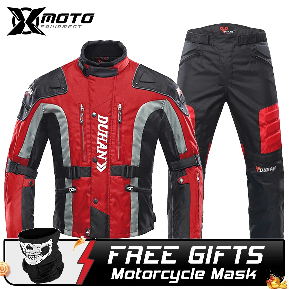 

DUHAN Men Moto Cycling Suit Waterproof Keep Warm Liner Motocross Jacket Body Protector Winter Motorcycle Jacket Pants Set