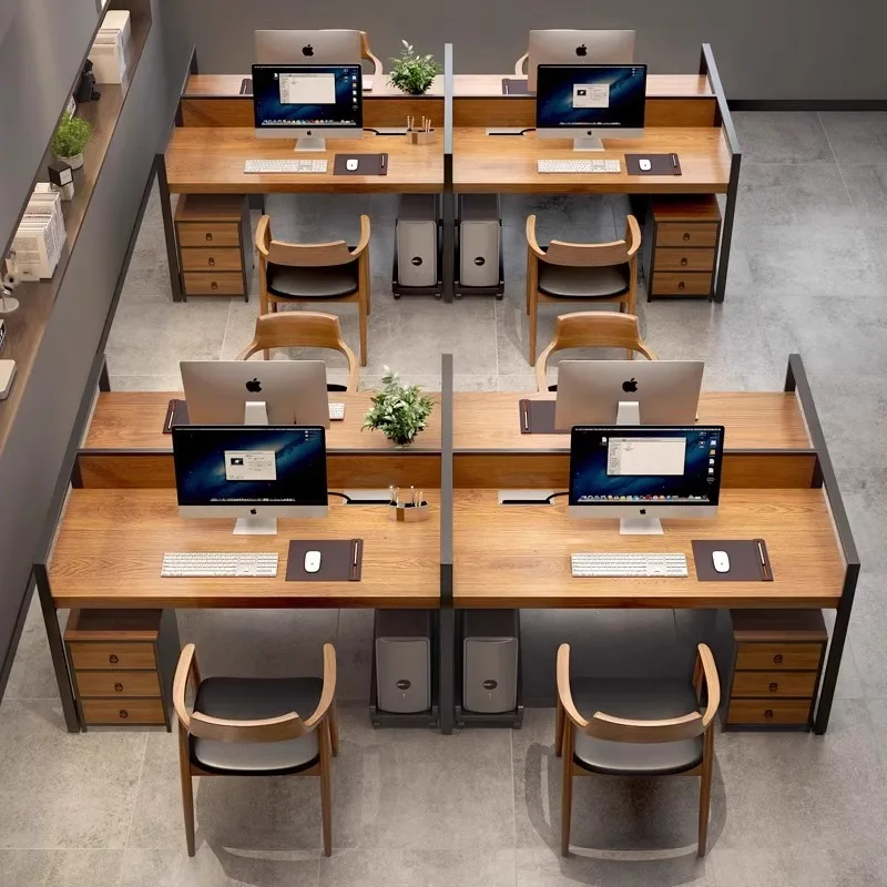 style solid wood desk four-person staff desk and chair combination office staff card position screen partition statio