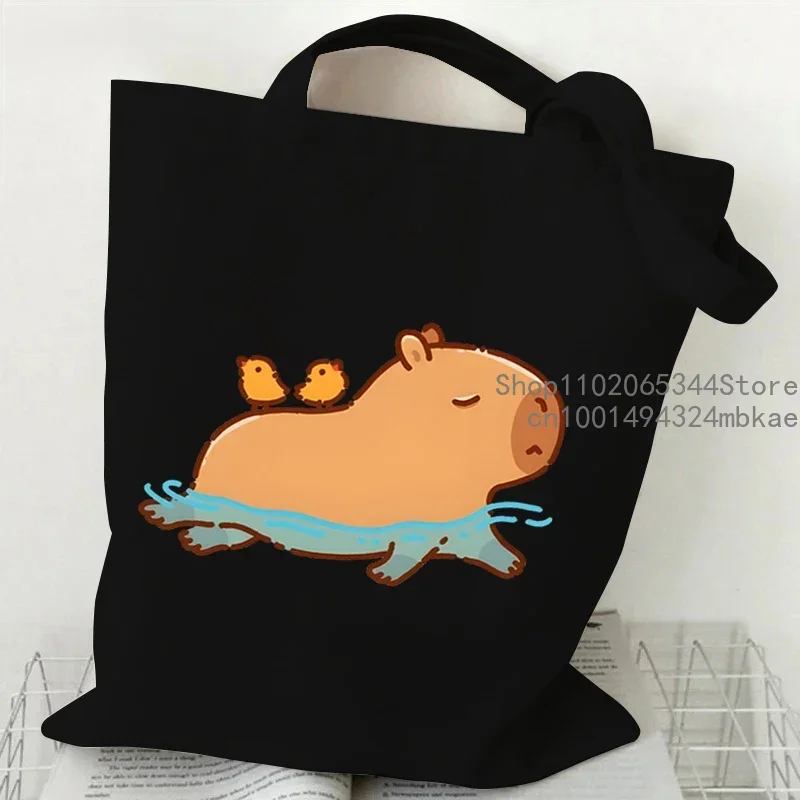Płócienna damska torba na ramię 2024 Pizza Capybara Print torby z grubej bawełny wielokrotnego użytku o dużej pojemności Cartoon Capybara damska