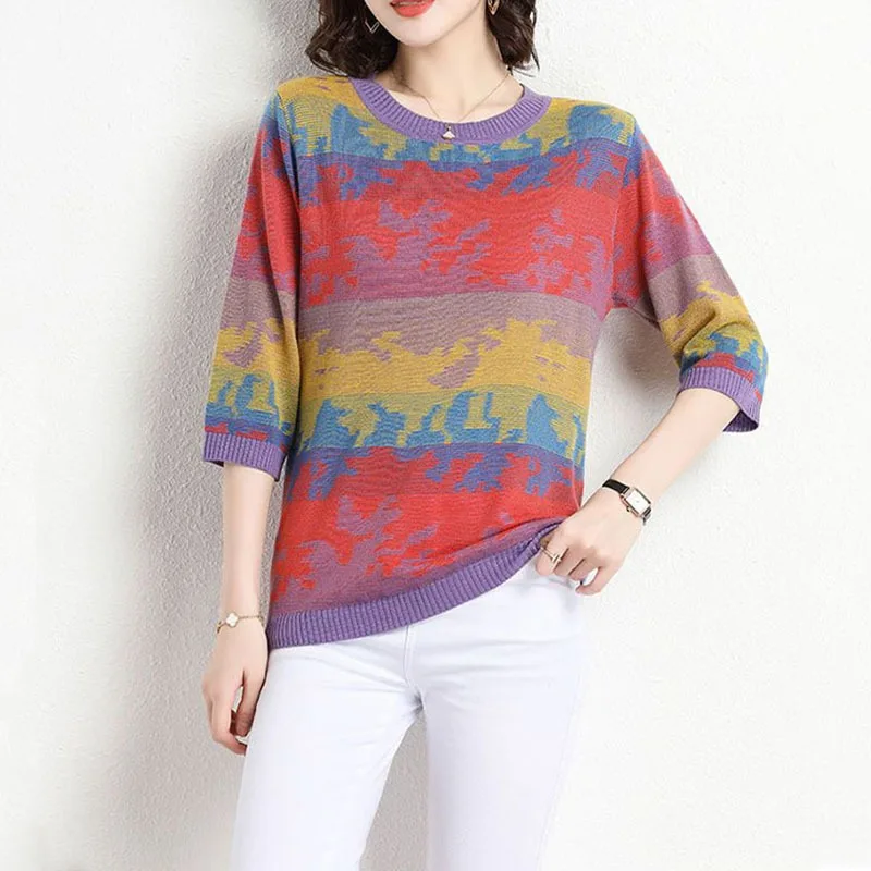 Vintage Women Clothing Oversized T-Shirt Summer New Half Sleeve Basic Tees 6XL Y2K Korean Fashion Casual Knitted Pullovers Tops