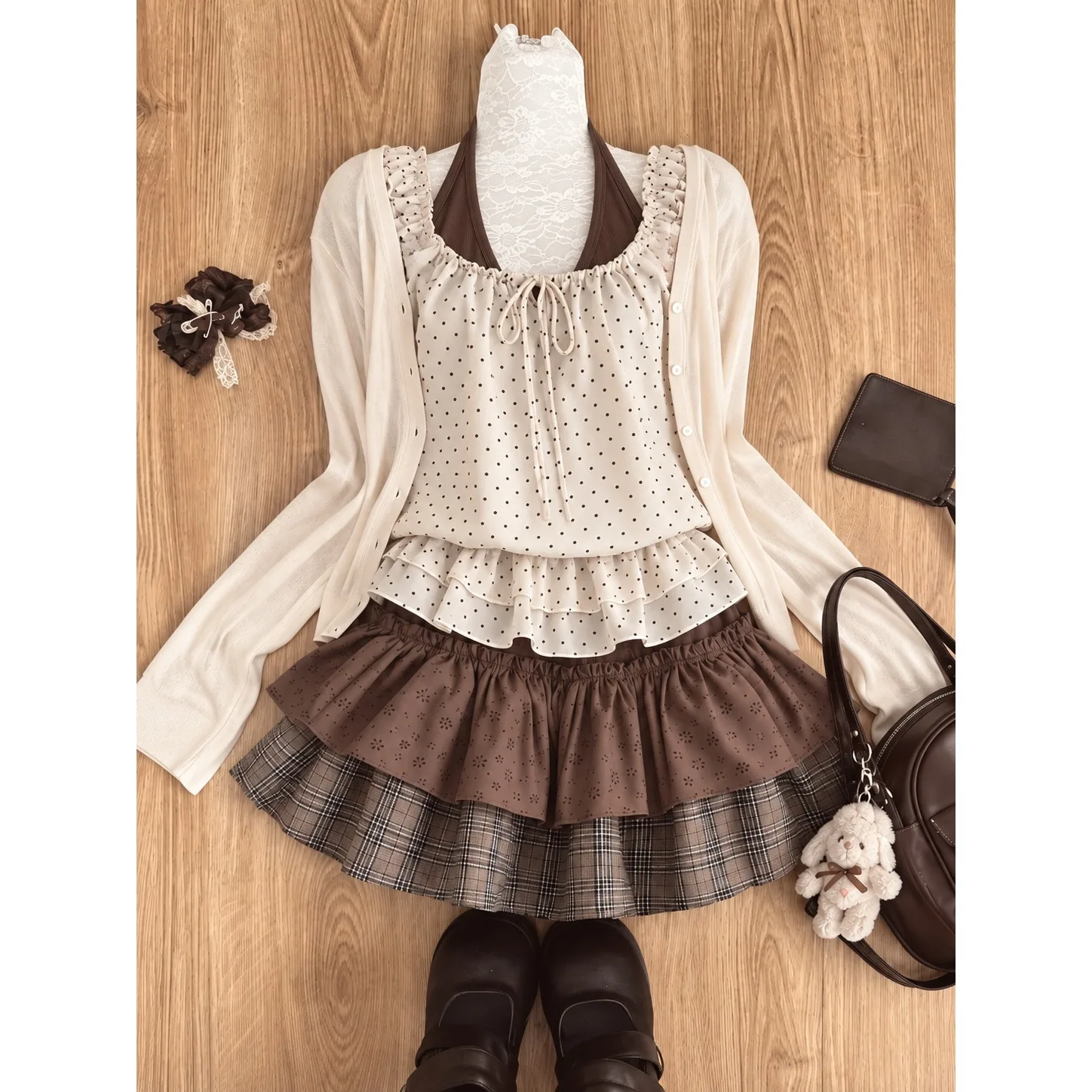 Y2K Streetwear Lolita Rock-Set Damen Gothic Vintage Spitzen-Tops Lässige Mode Minirock Elegant Spicy Girl Casual Alltag