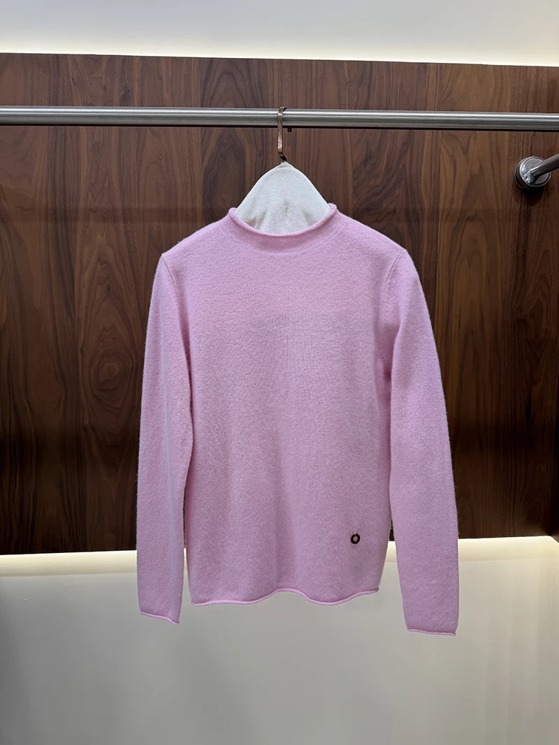 Women's Soft Half Mock Neck Knit Sweater Long Sleeve Curved Hem Basic 100% Cashmere Top
