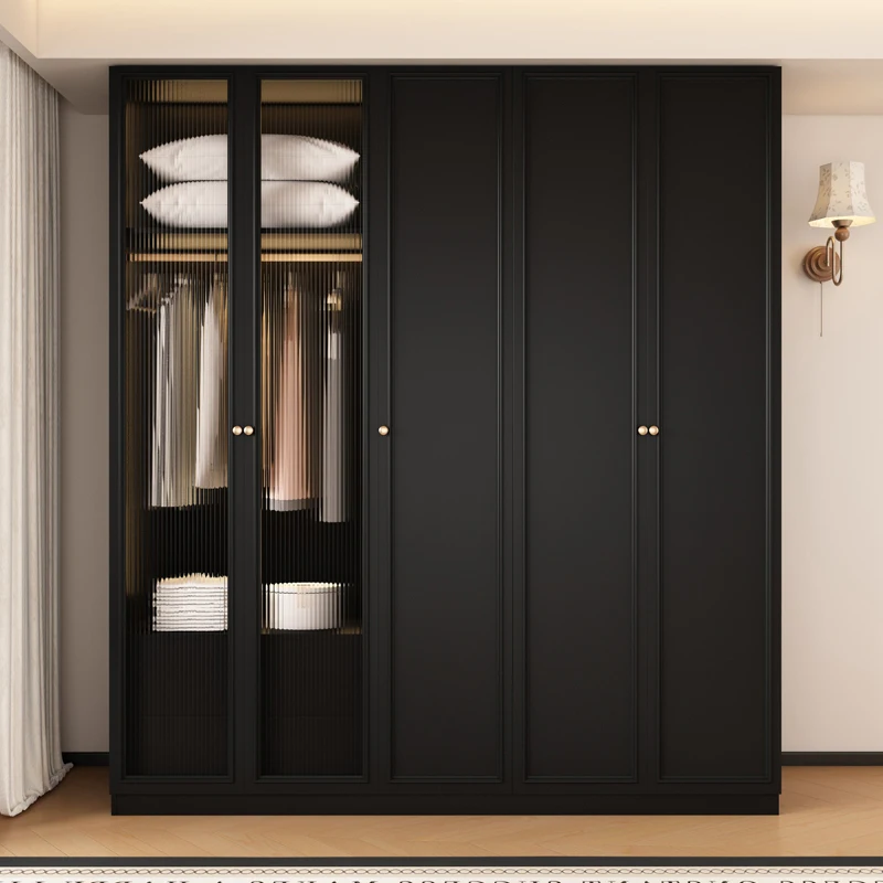 

Nordic retro 6 bedroom wardrobe Luxury Design elegant fashion closet wardrobe wooden black regal schrank für kleidung furniture