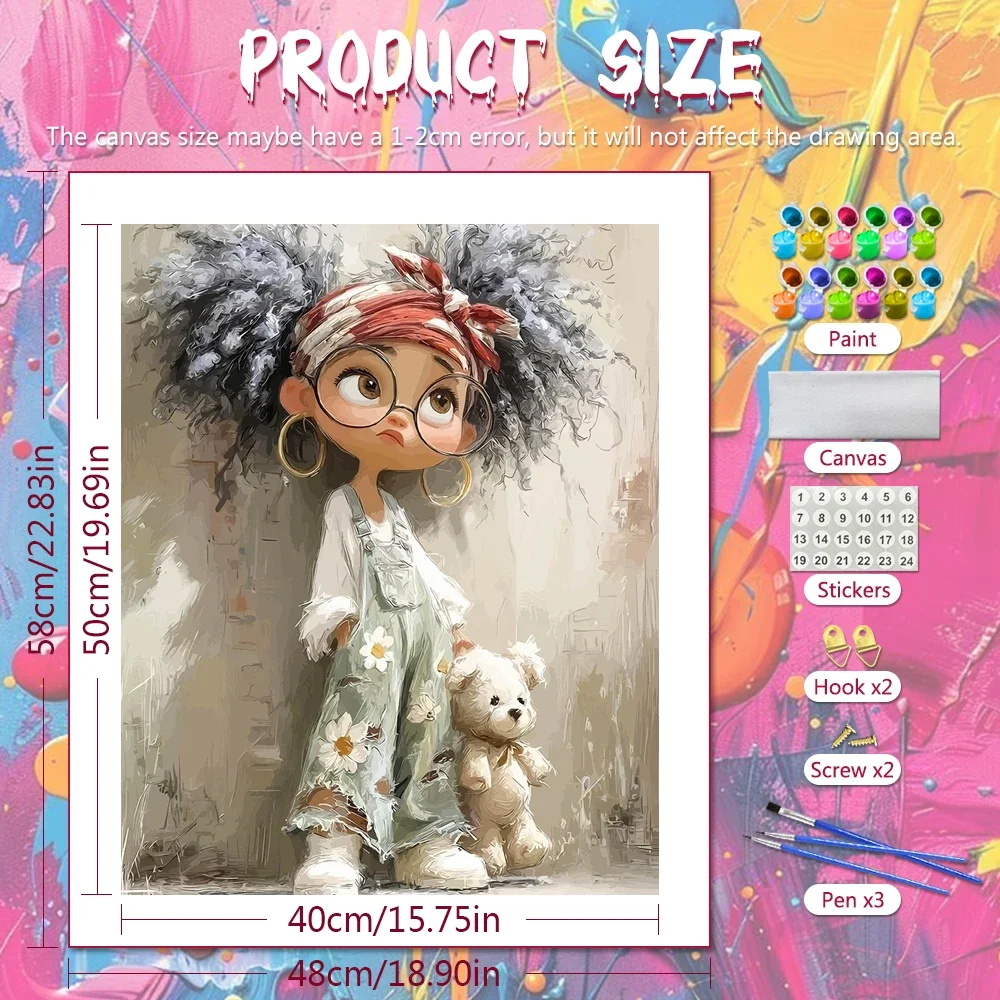Paint By Number Canvas Painting Kits Girl Bear DIY Digital Oil Painting Cartoon Portrait Acrylic Paint On Canvas Wall Decoration