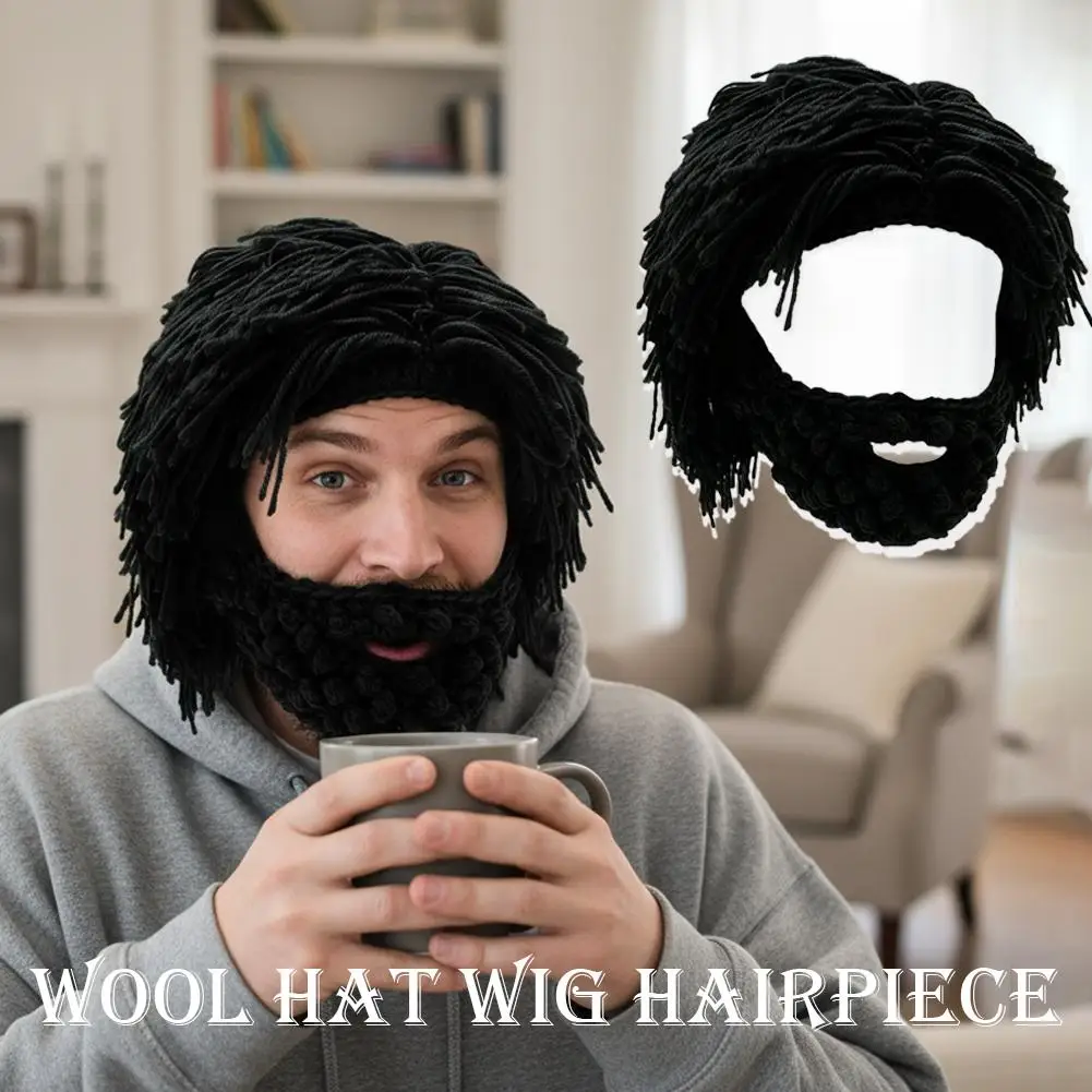 1 pcs Punk-style Knitted Cap Funny Wig Beard Knitted Hats Hobo Mad Scientist Hip Hop Handmade Knit Warm Winter Cap Beanies Hat image 4