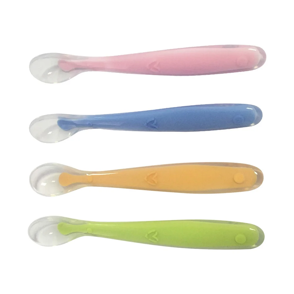 

4Pcs Baby Feeding Silicone Spoons Soft Ergonomic Feeding Spoons Caring for Teething Kids Tableware