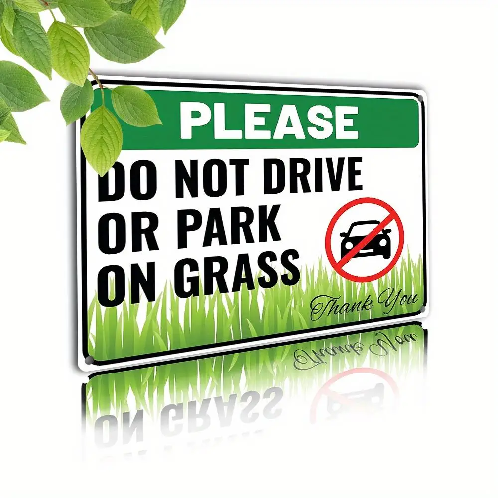 2D Flat - 2D Plane - 1 Pack, Vintage Metal Sign, for Lawn Protection, Warning No Driving Or Parking on Lawn, Ideal for Yard, Dri
