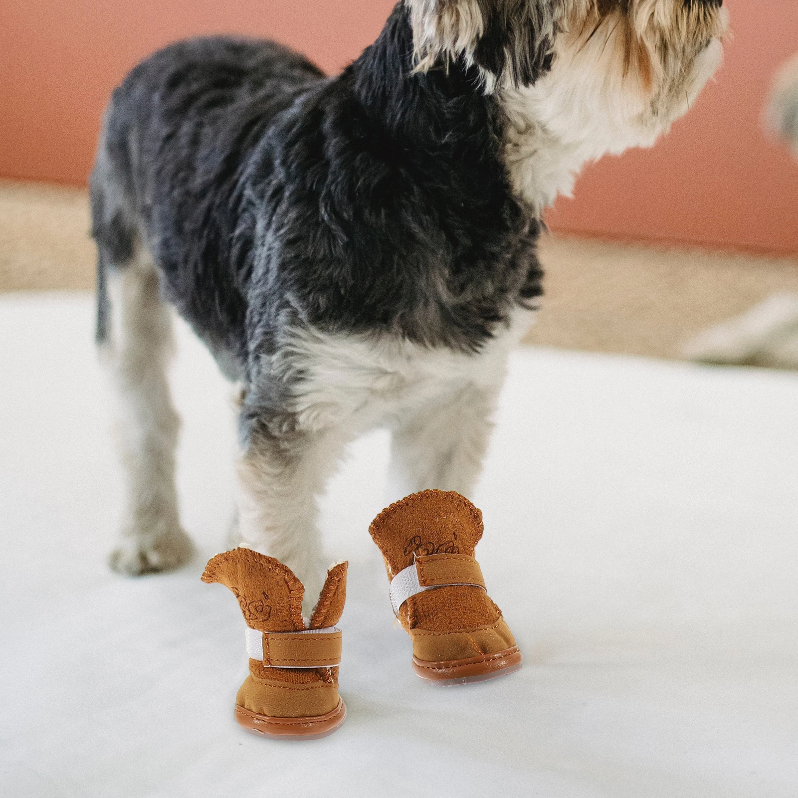 4개입 강아지 겨울 눈 부츠 면 플리스 안감 미끄럼 방지 고무 밑창 따뜻한 방수 애완동물 신발 야외 하이킹 러닝용
