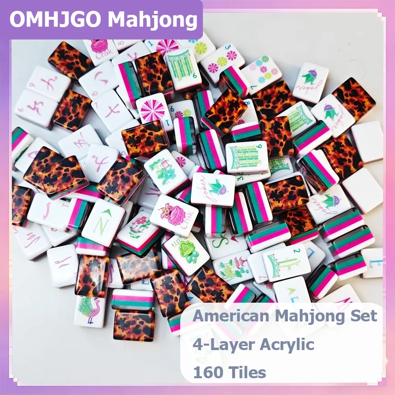 Freeshipping 4-Layer Acrylic Leopard American Mahjong Set Mah Jongg Portable Mahjong Tile for Party Entertainment Surprise Gifts