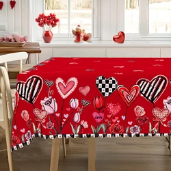 1 Piece Valentine's Day Round Tablecloth, 5 Sizes Available, Romantic Heart-Shaped Printed Square Tablecloth, Edge Embossing Process, Wedding Garden Tablecloth Decoration, Tablecloth for Daily Home Kitchen, Terrace, Valentine's Day Decoration