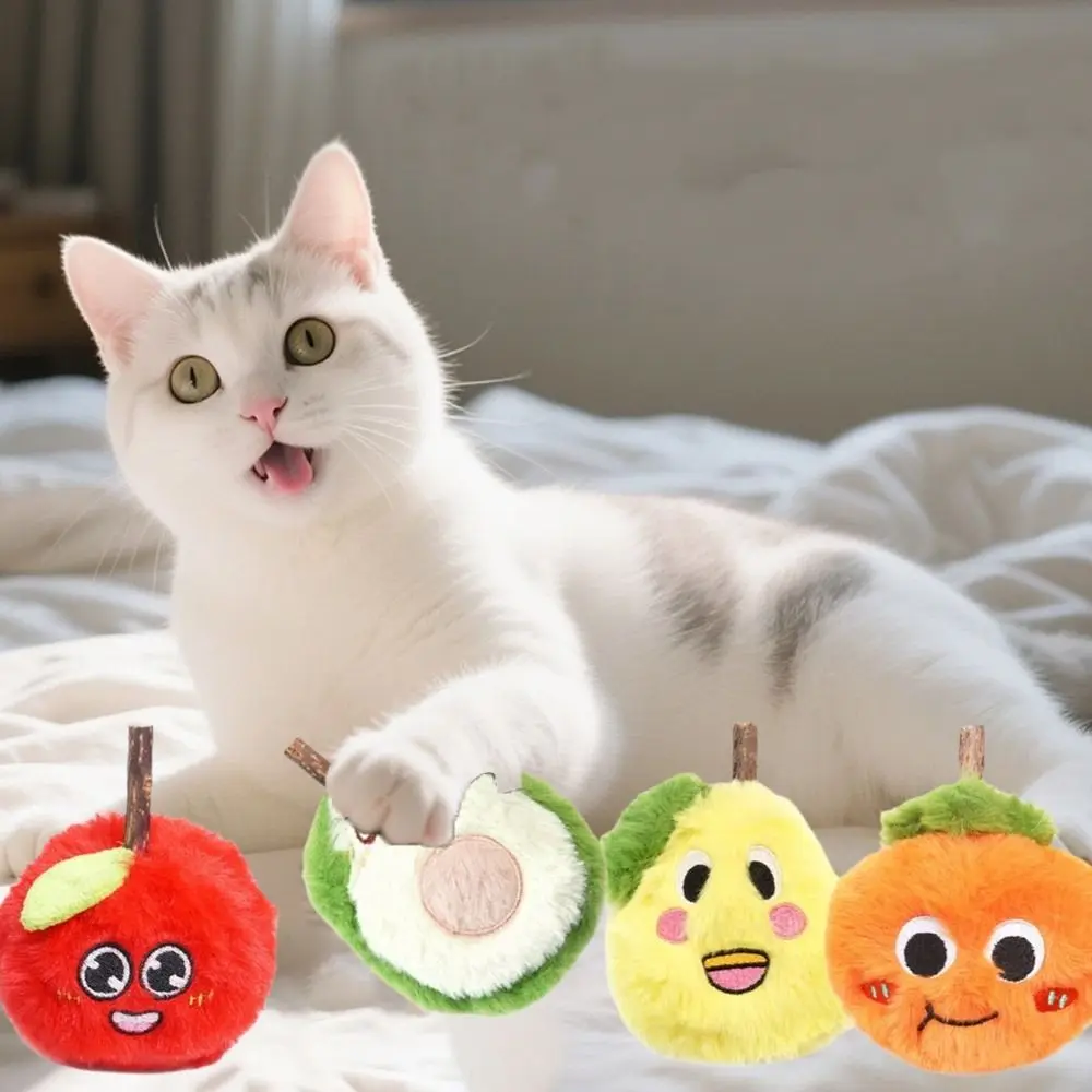 

4Pcs Fruit Shape Cat Chewing Toy Bite Resistant Simulation Cat Teasing Toys Plush Interactive Cat Toy Relieve Boredom