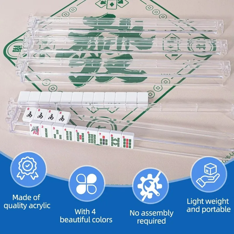 4-Piece transparent acrylic American mahjong card rack, durable and lightweight, built-in card push device