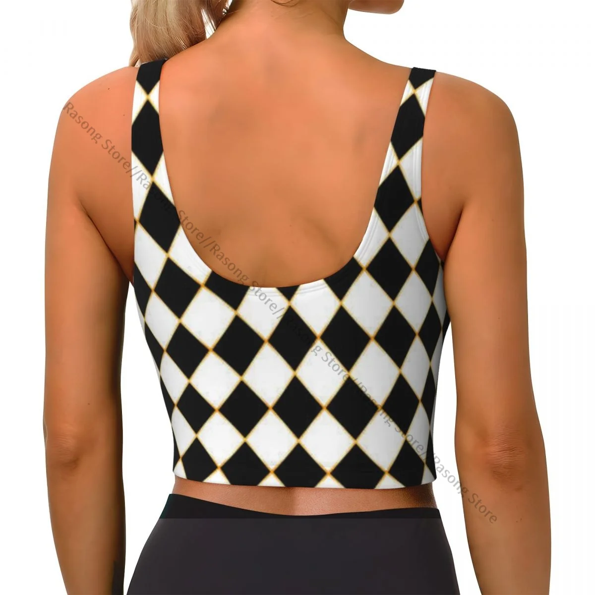 Sports Bra Women Running Yoga Clothes Vest Chess Board Geometric Shape Gathering Fitness Vest
