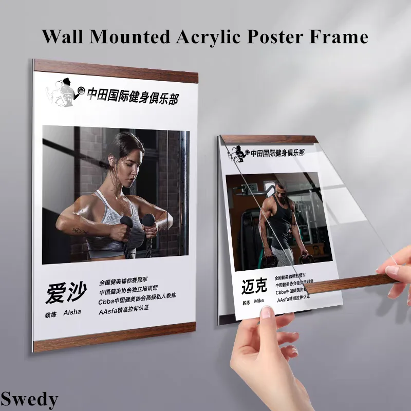 A4 210x297mm Wall Mount Wood Poster Paper Frame Acrylic Sign Holder 8.5x11 Inches No Drilling Menu Holder Photo Picture Frame