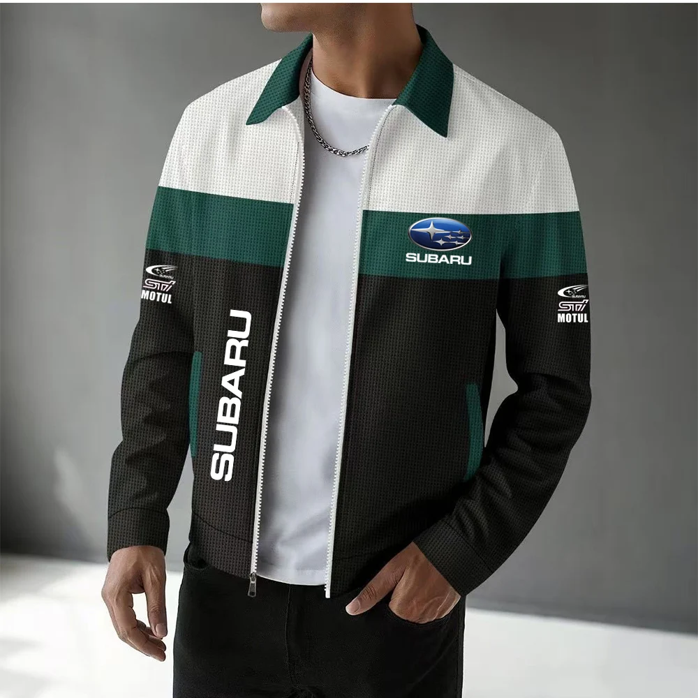 2026SUBARU (Fashion Men's Splicing Jacket with Collar and Zipper, Contrast Checkered Embossed Coat, Daily Casual Style)