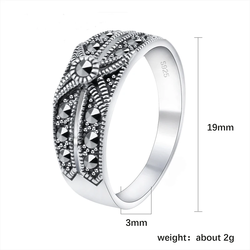 YYSUNNY 925 Sterling Silver Marcasite Ring Vintage Thai Silver Ethnic Style Women Party Ring