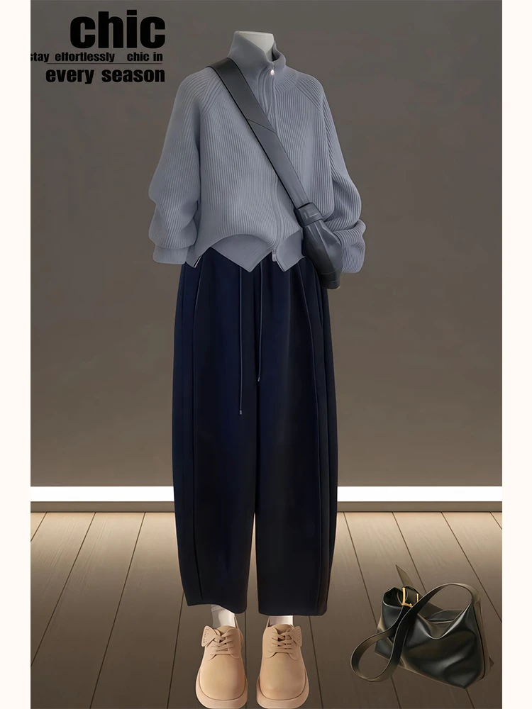 Hohe Taille, weites Bein, Damenhose, lässig, lockere Passform, Herbst-Winter, Übergröße, Bananenhose, kurvige Damen-Faion, bequeme Hose