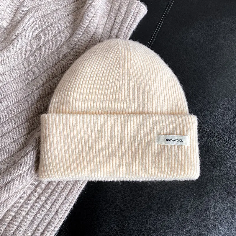Вязаная шапка из 100% чистой шерсти, женская 2024, новая модная тенденция, осенне-зимняя холодная шапка с большой окружностью головы, сумка, шапка на голову