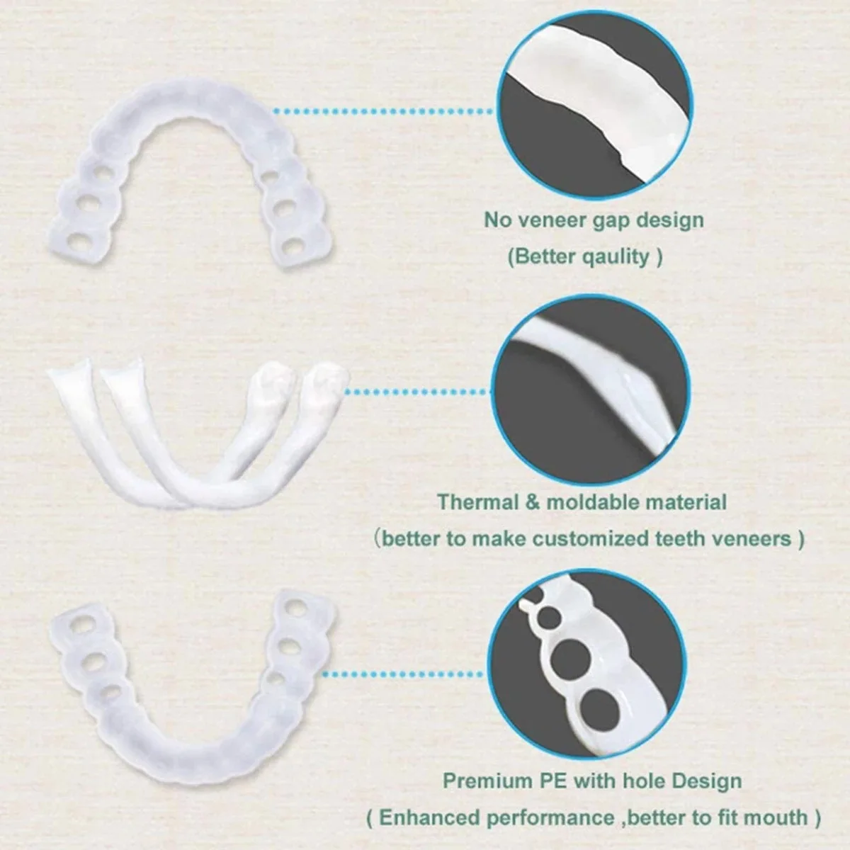 20Flexible Silicone Veneers – Snap-On, Perfect Fit, Whitening Fake Tooth Cover ck848