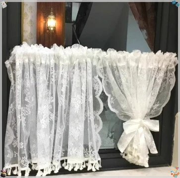 1PC Short Tulle Curtains for Kitchen Finished White Floating Tulle Sheer Yarn Rod Pocket for Cabinets Short Curtain for Cafe