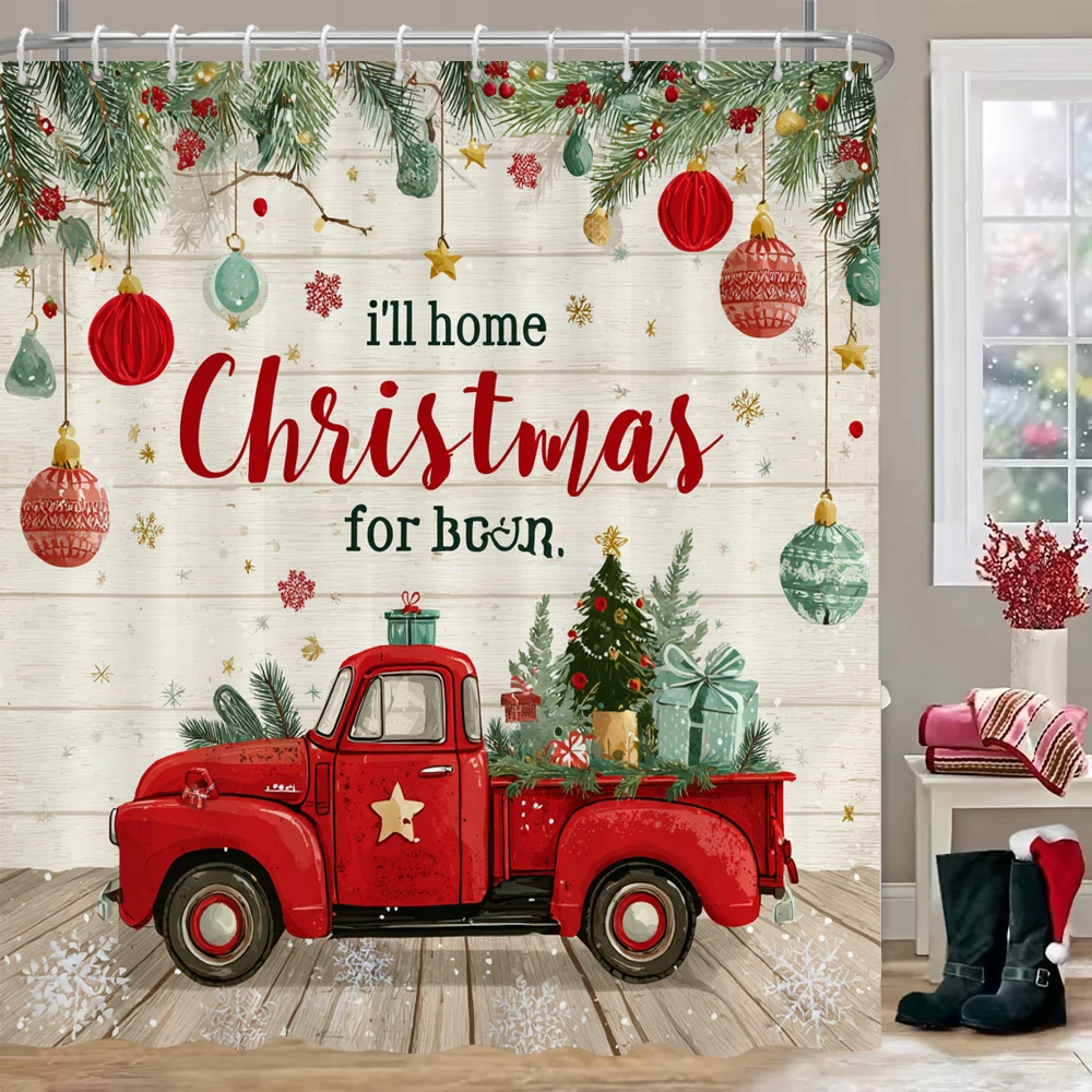 

Christmas truck Shower Curtain, Christmas Bathroom Curtain Decoration With Hook Fabric Christmas Gift Curtain, with Hooks