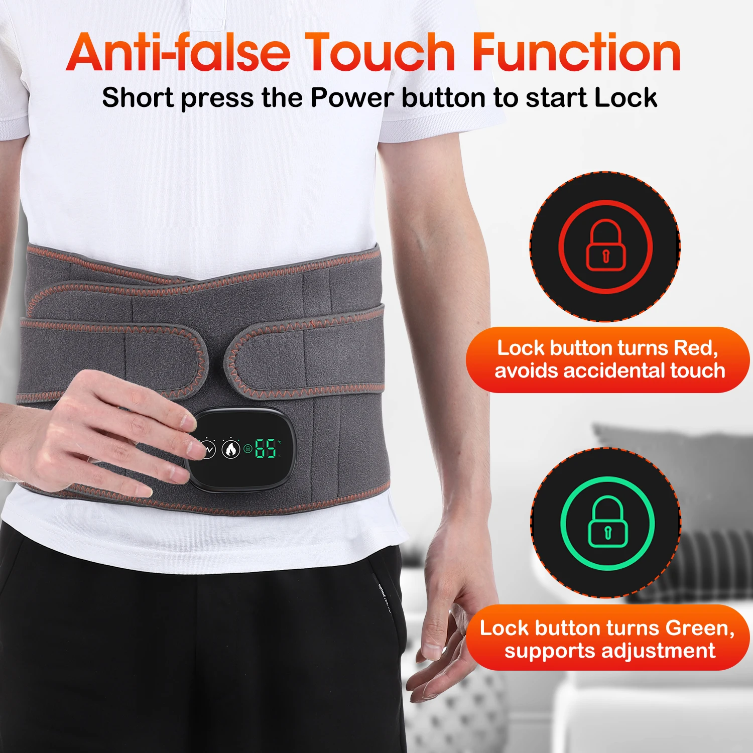 Electric Heating Belt Waist Massager Vibration Red Light Hot Compress Physiotherapy Lumbar Back Support Brace Pain Relief Charg