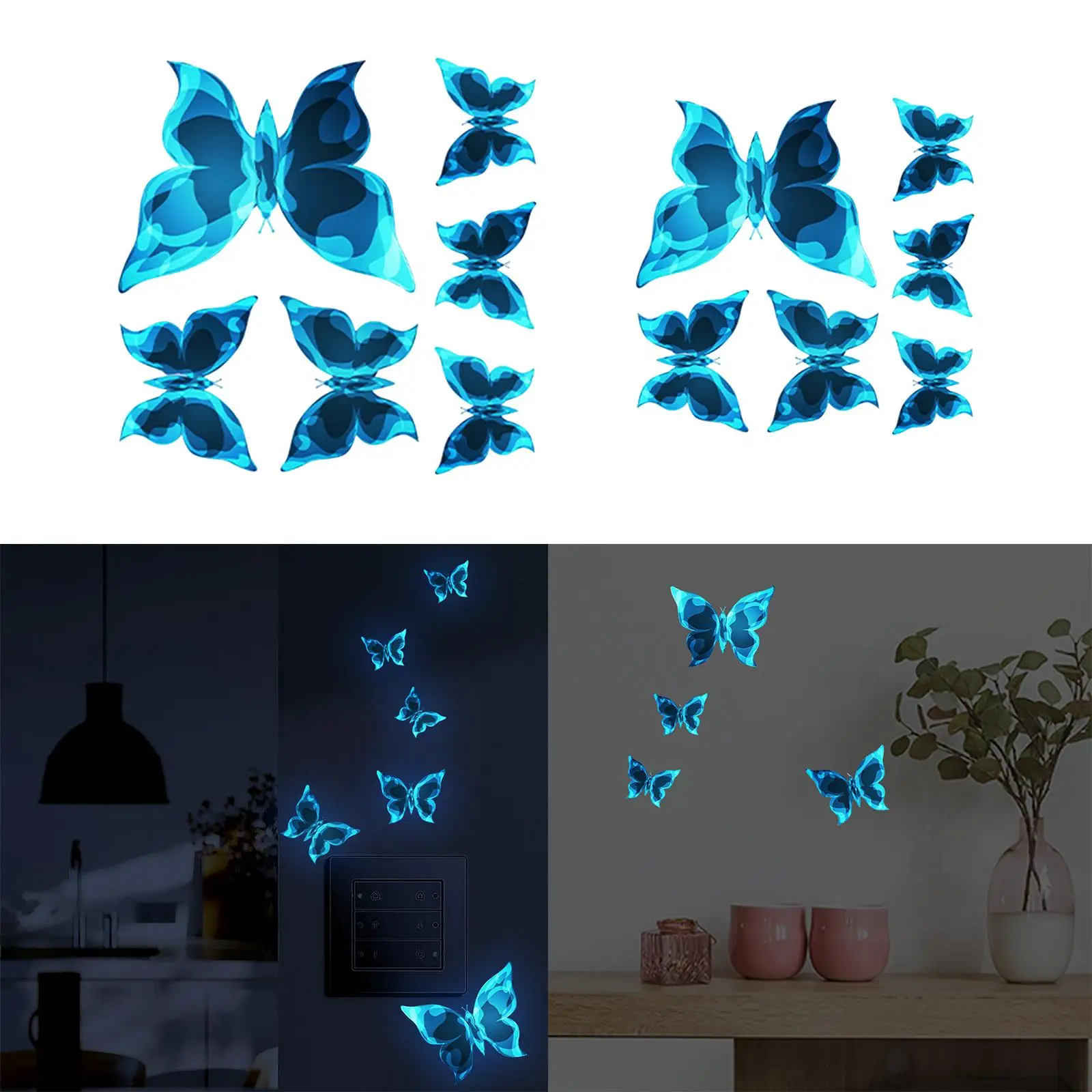 6Pcs Luminous Butterfly Stickers Glow in The Dark Decals for Bedroom Indoor