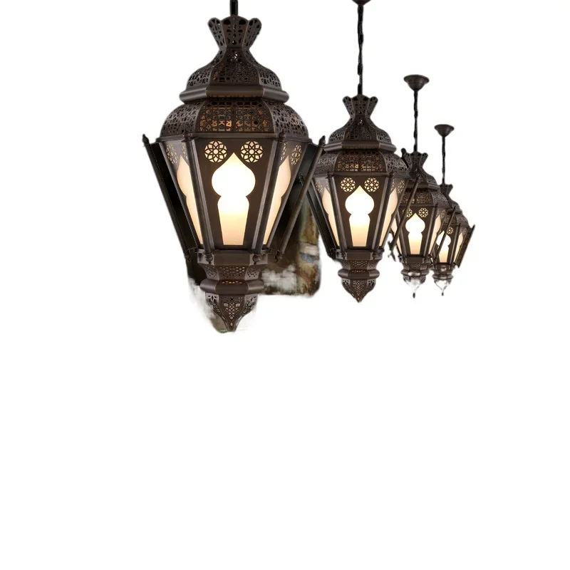 

LED Arab exotic solder copper chandelier, hollow entrance bar restaurant copper flower chandelier