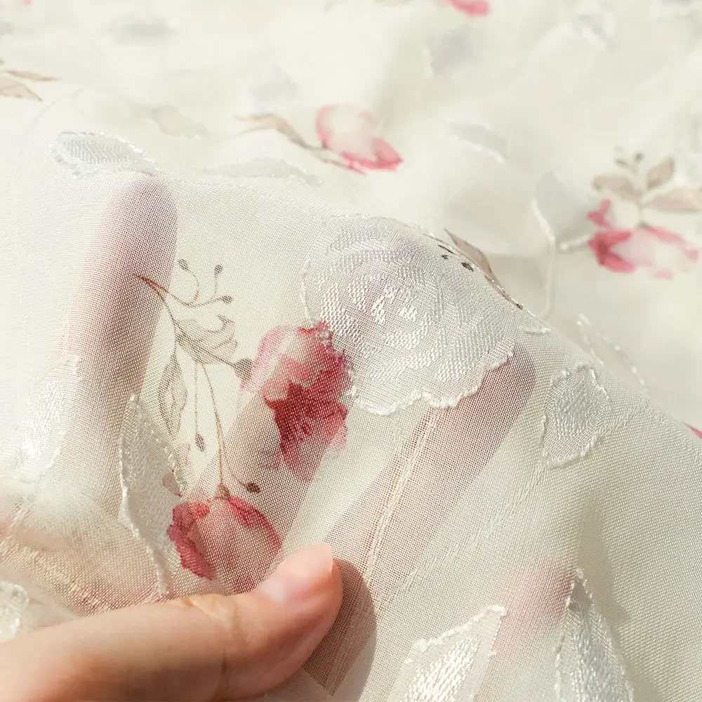 قماش جاكار شبكي من قماش الشيفون والدانتيل 100% بوليستر نسيج شفاف ناعم للملابس