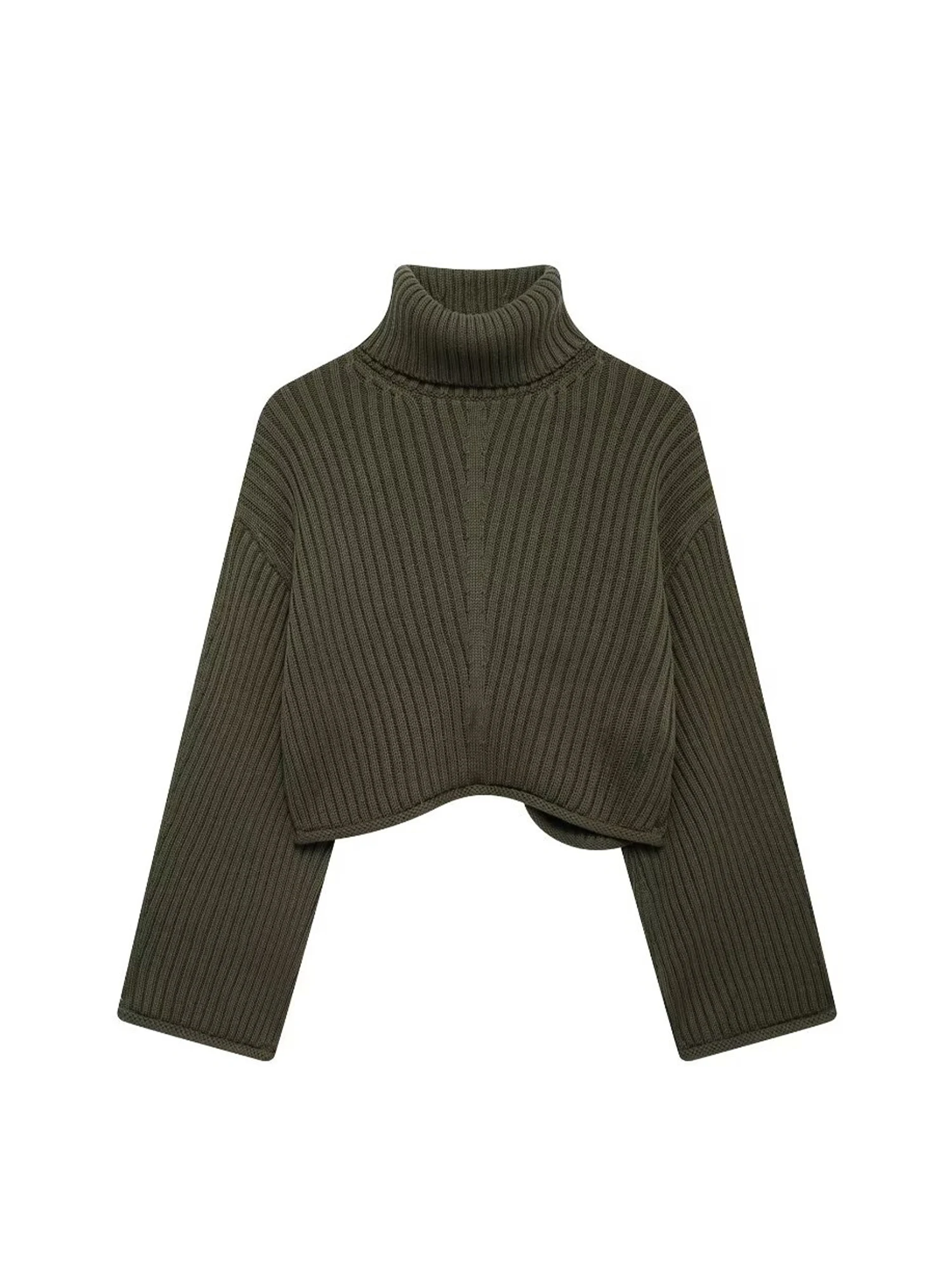 

Женский армейский зеленый пуловер с воротником, свитер, винтажный укороченный джемпер 2000-х годов Y2k, топ, трикотаж, кашемировый свитер с длинными рукавами, осень