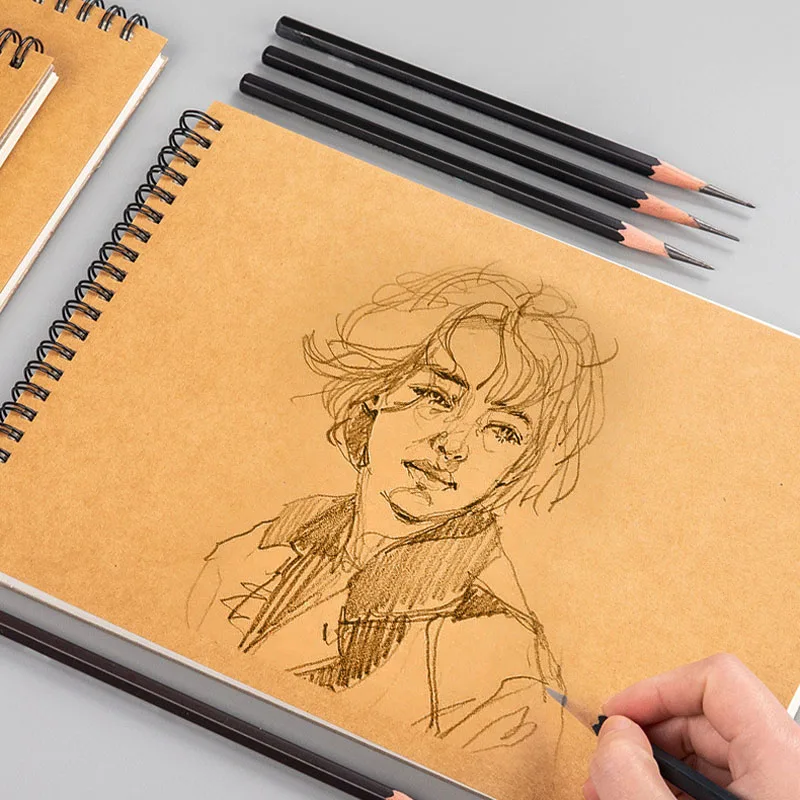 

120g Thickened Sketch Book 30 Pages, Retro Kraft Coil Bound, A4 A5 16K Vertical Flip Blank Drawing Sketch Pad