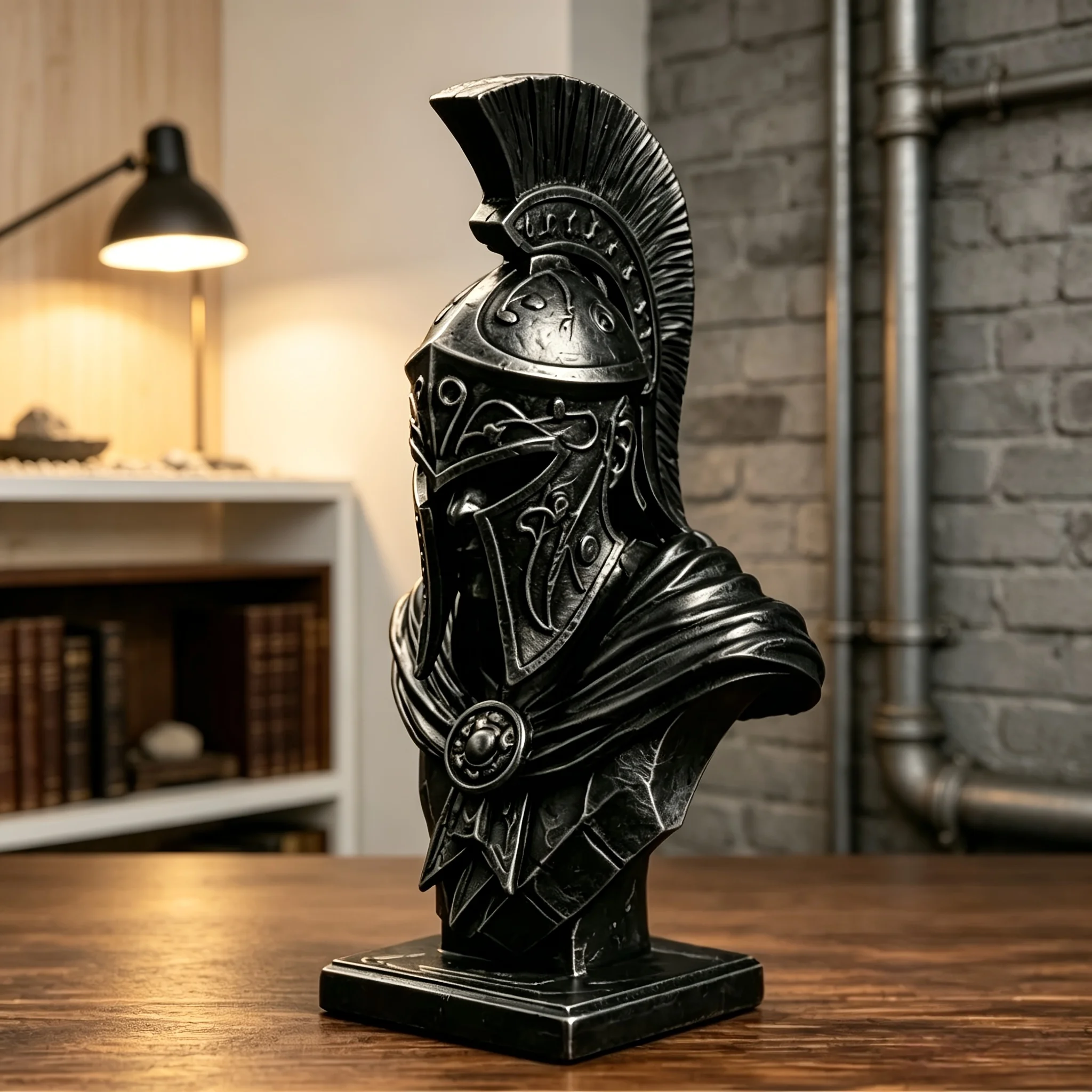 Vintage Spartan Warrior Bust Statue 3D Printed  Ancient Greek Brave Helmet Soldier Sculpture Figurine for Office Desk Home Decor - view 3