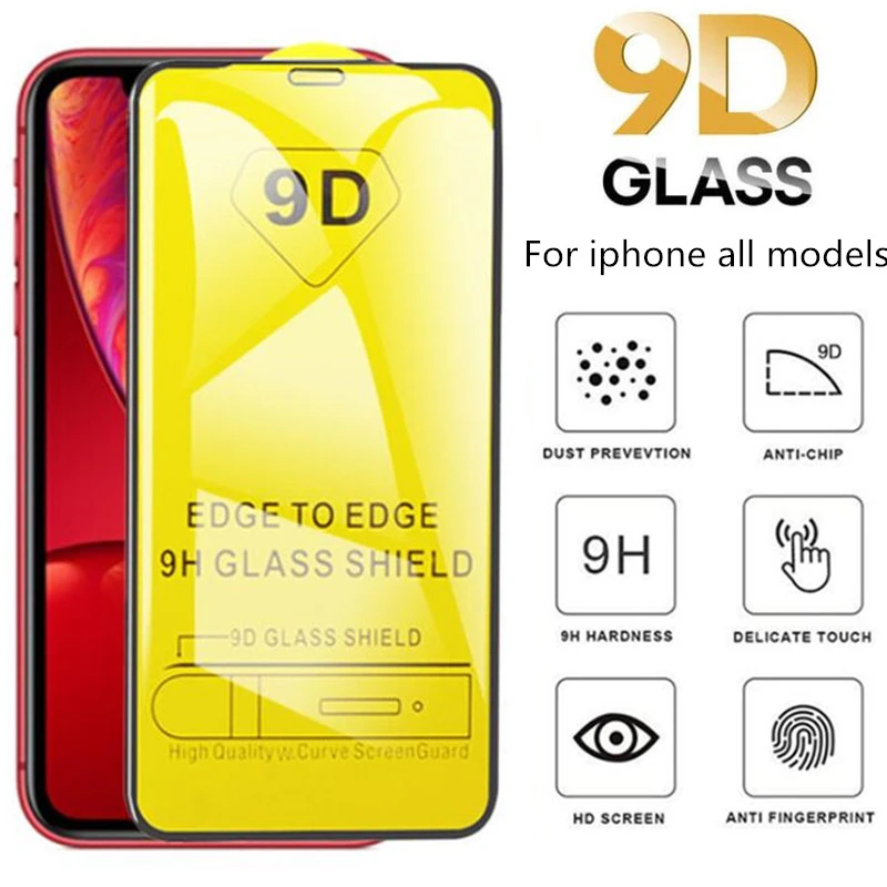 

100pcs For IPHONE 16 15 14 13 12 11 Pro Max Mini XS XR 6s 7 8 Plus New Updated 9D Full Glue Tempered Glass Screen Protector Film