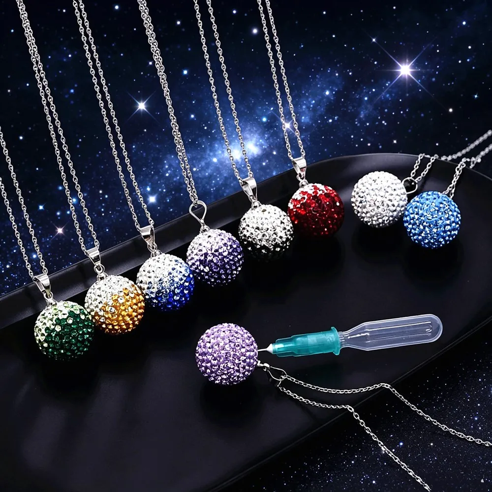 Refillable Crystal Essential Oil Necklace Aromatherapy Diffuser Pendant, Perfume Locket with Stainless Steel Chain Jewelry Gift
