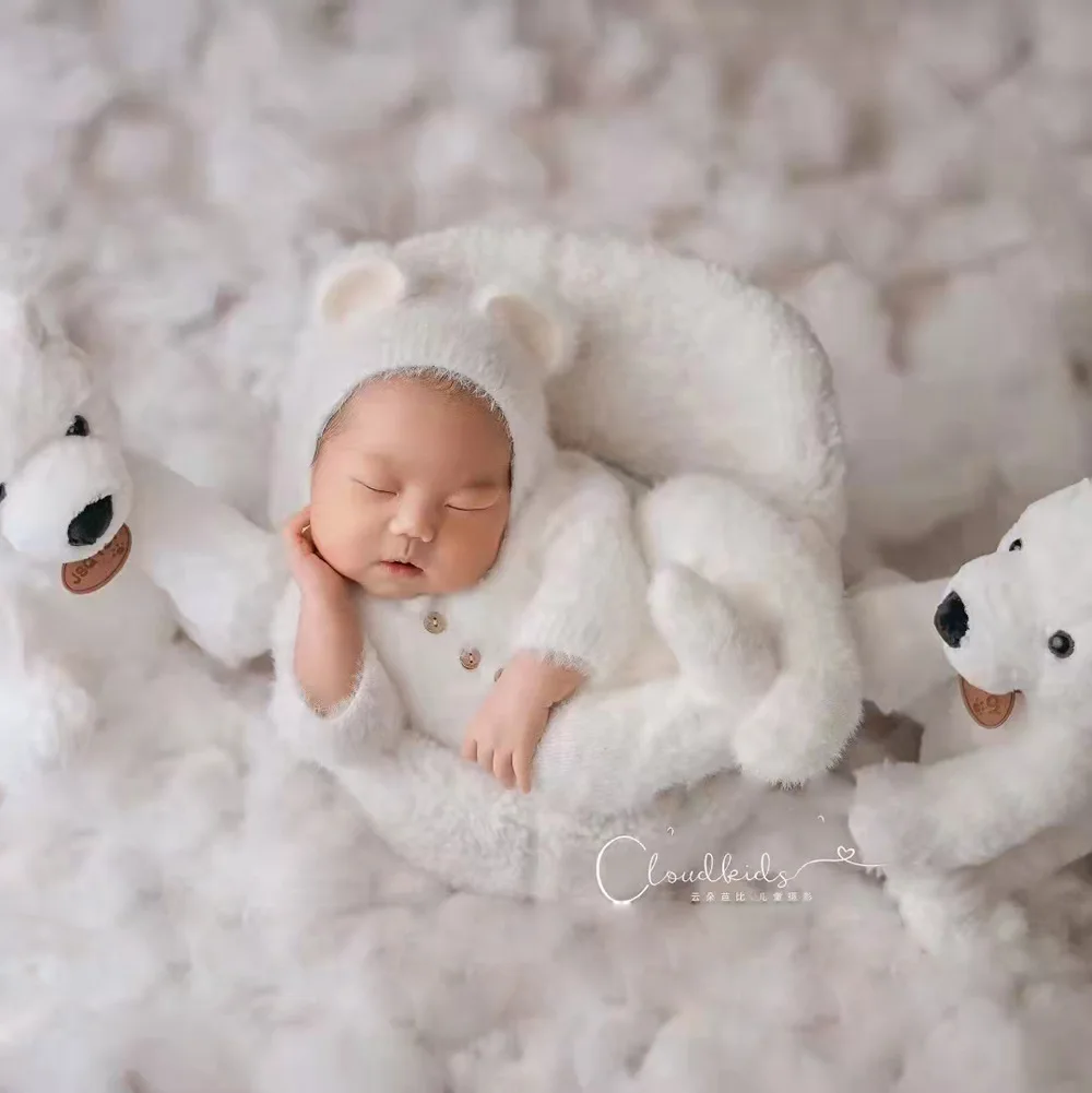 

0-1 Month Baby Boy Girl Bear Bodysuits Outfit Newborn Photography Props Knitted Mink Hair Romper Photography Props