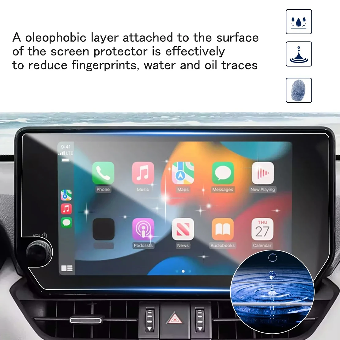 Car Touchscreen Protector Navigation Screen PET Film 10.5 Inch Clear Fit for Toyota RAV4 2023-2024 Waterproof