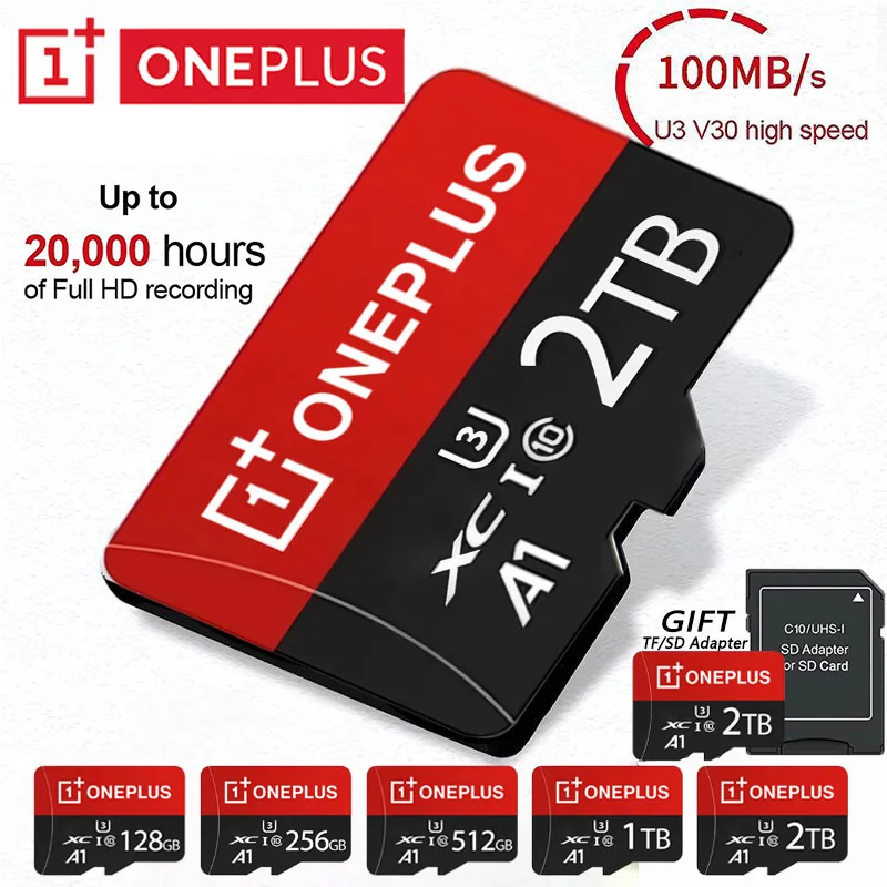 OnePlus 2TB Hochgeschwindigkeits-V30 A2 SD-Karte 512GB 256GB 128GB Speicherkarte 1TB Micro TF SD-Adapter für Smartphone/Tablet/PC Universell Einsetzbar