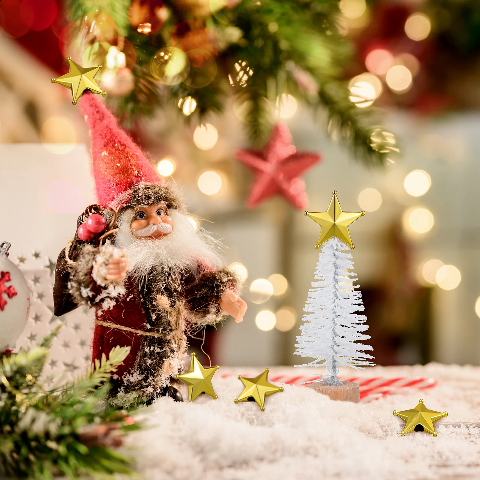 

50Pcs Christmas Tree Topper Star Shape Golden Mini Treetop Ornament Xmas Tree Decoration for Holiday Home Party