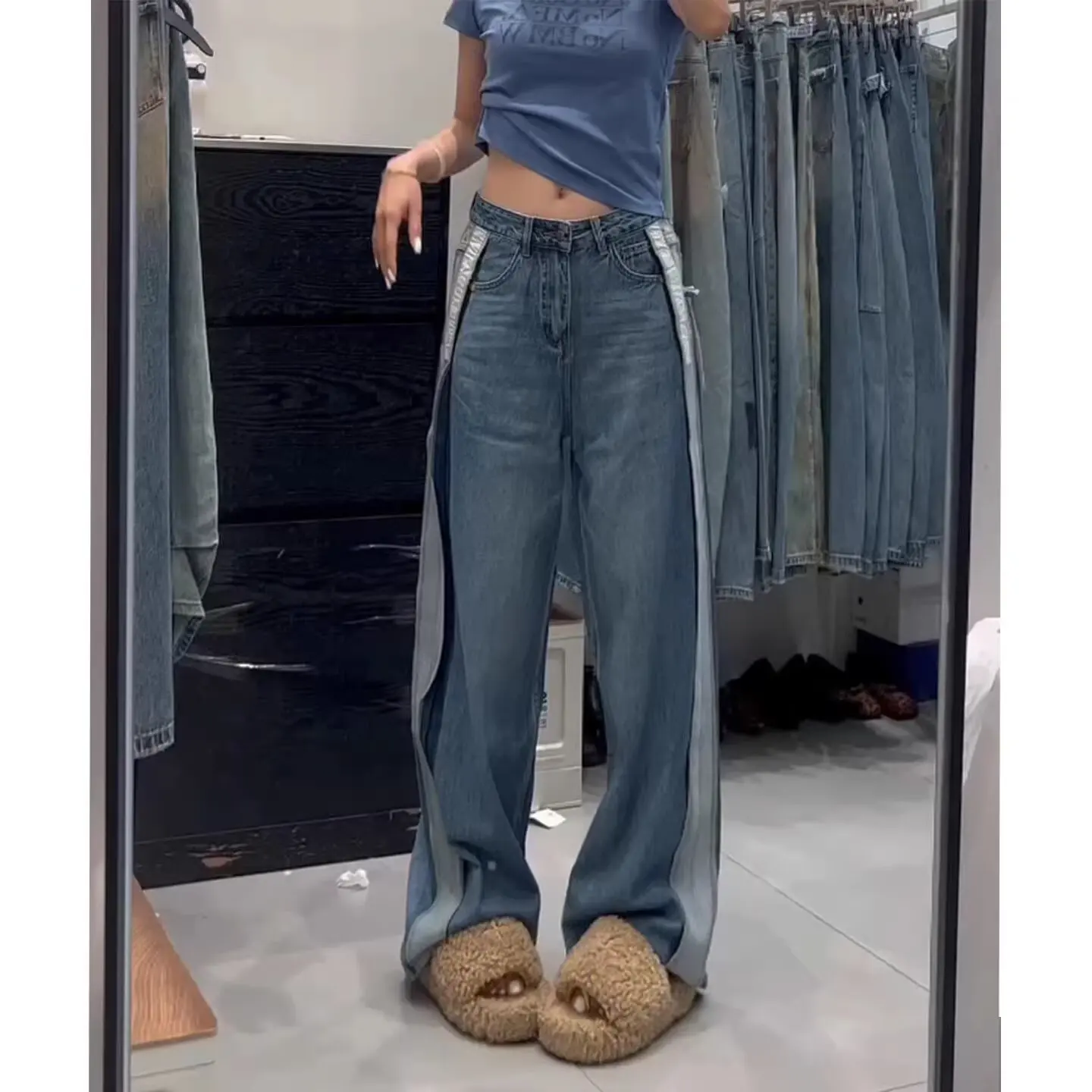 

early spring new retro jeans for men and women loose wide leg pants for slimming straight leg pants for casual washing trend