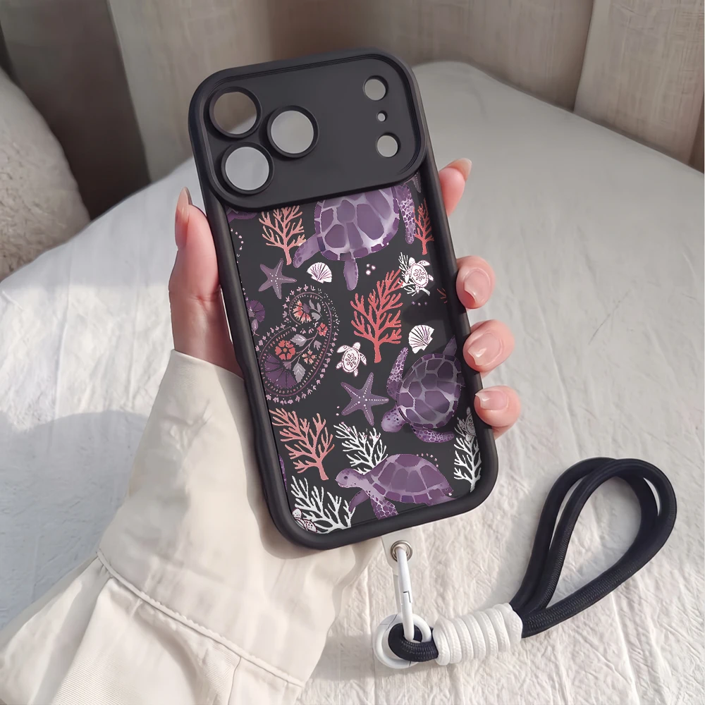 Meeresschildkröten-Korallen-Lanyard-Handyhülle für iPhone 12 13 14 15 16 17 Pro Max 16 15 14 Pro Plus 17E Stoßfeste Matte Silikonhülle – Detail 2
