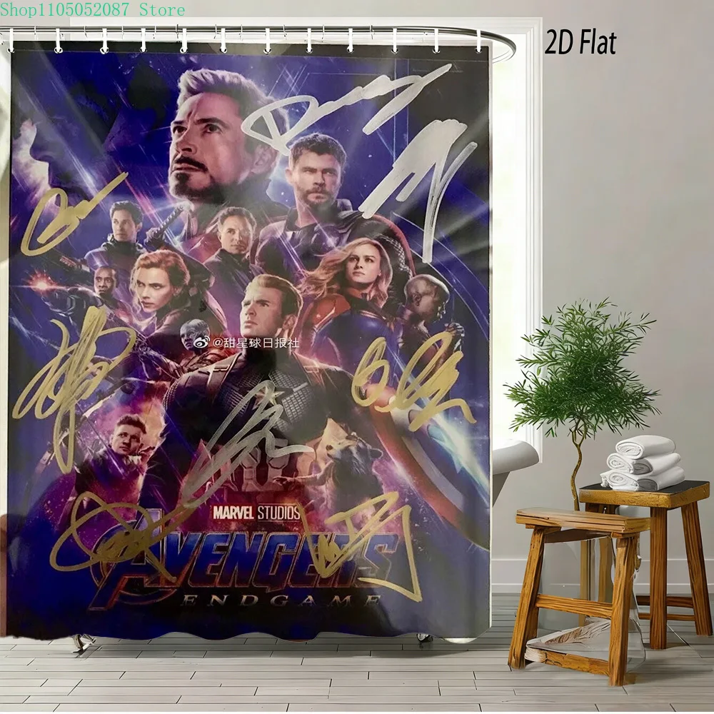 

Водонепроницаемая занавеска для душа в стиле автографов героев Marvel Avengers: Endgame для декора ванной комнаты в стиле супергероев ✨
