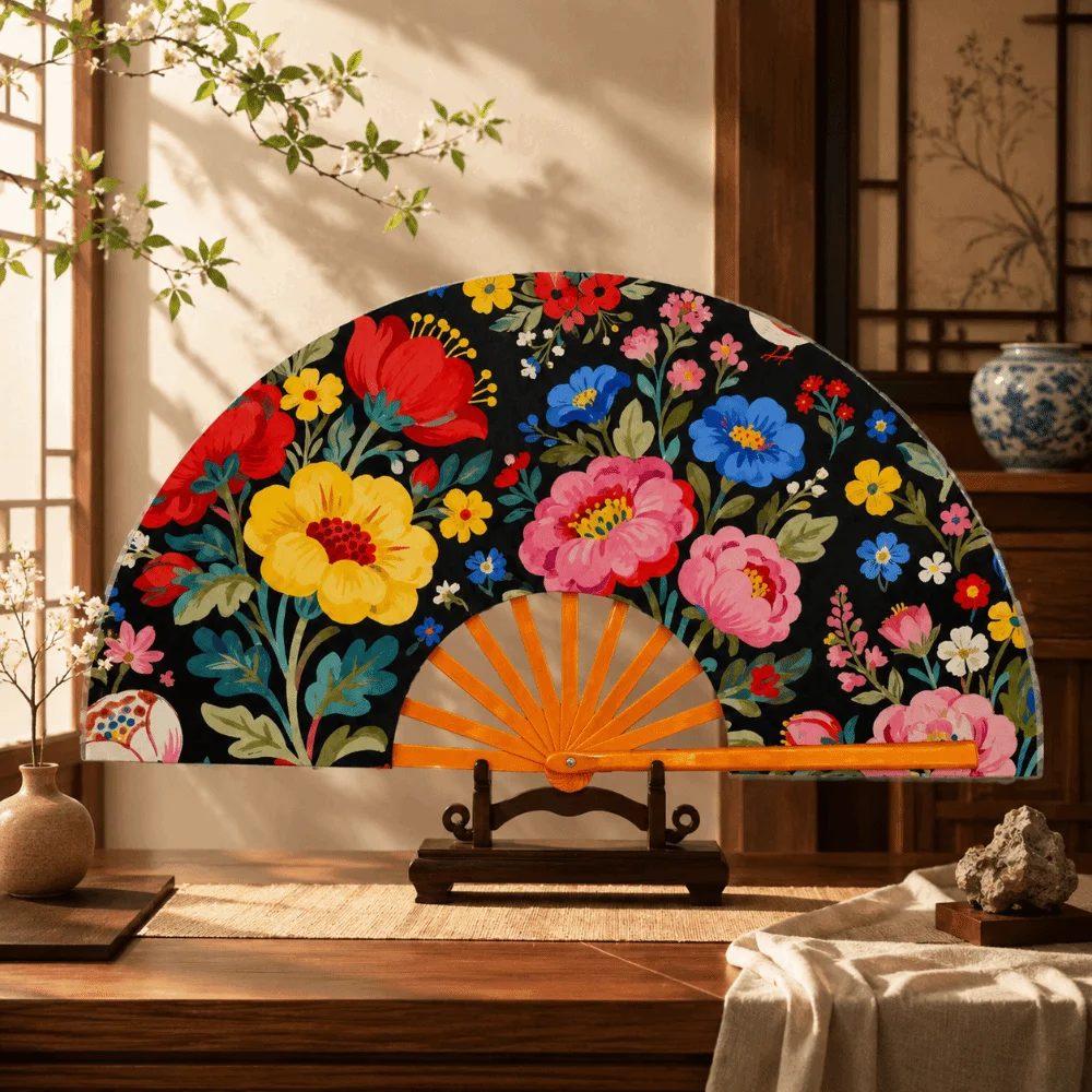 Decoration Cloth Shell Fan Chinese Style Home Ornaments Flower Folding Fan Spanish Colorful Collapsible Hand Fan Fan Wind