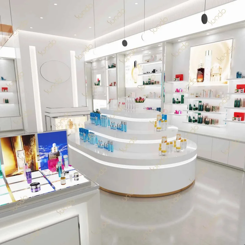 custom.SUNDO Custom Nail Polish Display Counter 3 Layers Oval Makeup Perfume Showcase White Color