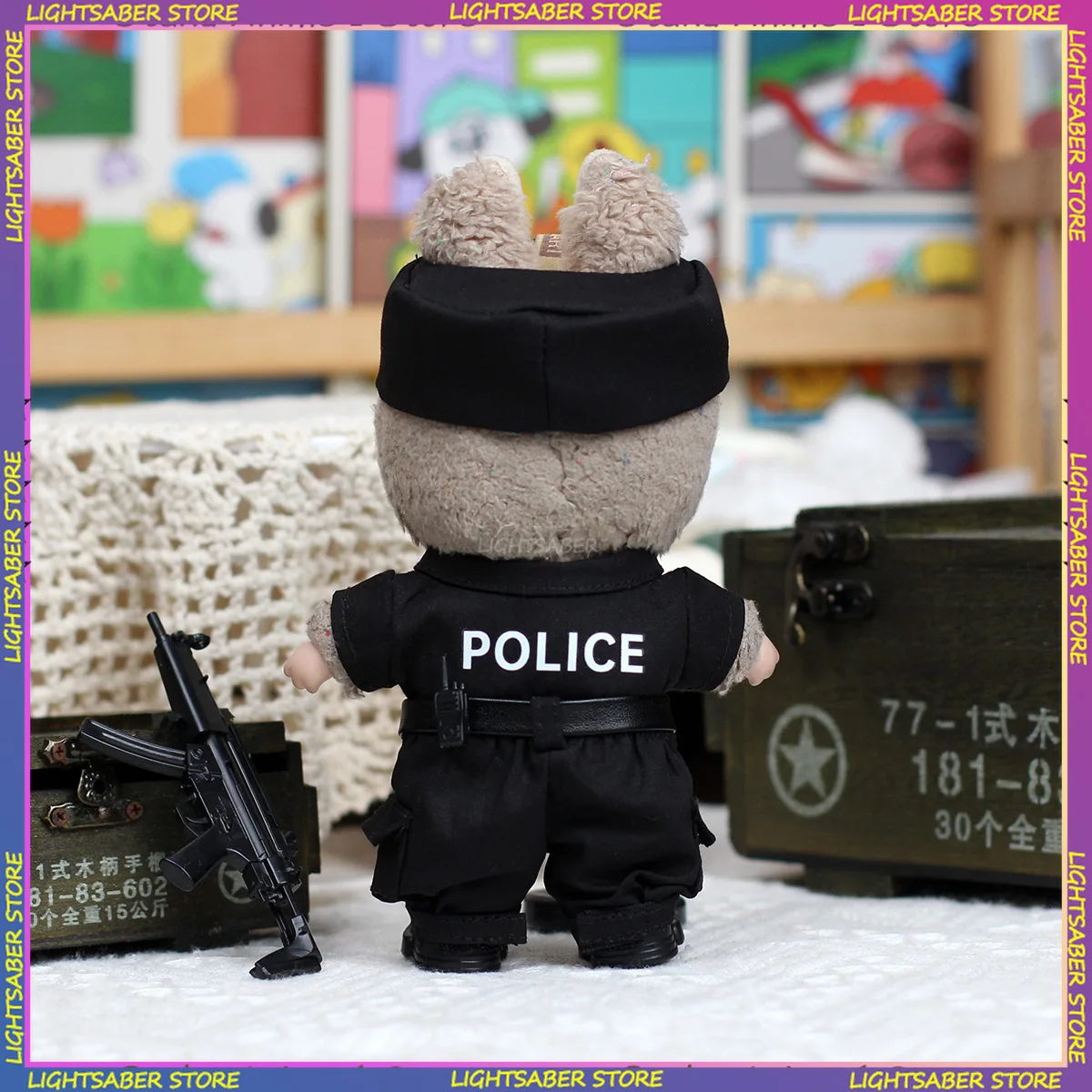 حار Labubu ملابس دمى الأمن الشرطة قميص بنطلون حزام الأحذية 4 قطعة مجموعة صغيرة أفخم دمية الملابس موضة إكسسوارات دمي #4