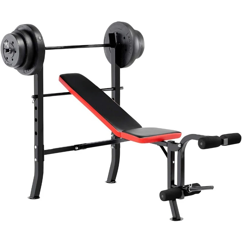 

Standard Weight Bench with 80lbs to 100 lbs Vinyl-Coated Weight Set for Strength Training, Weight Lifting for Personal Home Gym