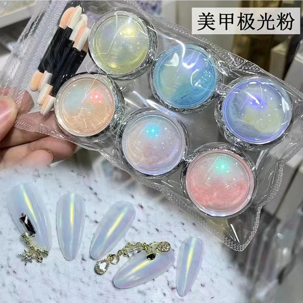 6/12Jars Aurora Mermaid Nail Powder Holographic Chameleon Chrome Pigments Nail Glitter Mirror Fairy Dust For Nail Art Decoration