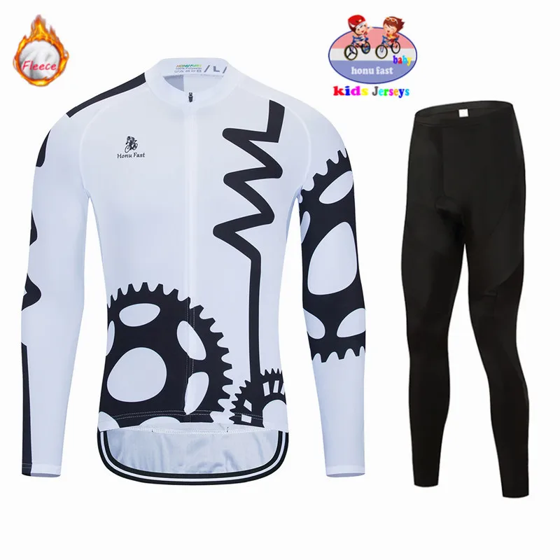 2023 Kids Long Sleeved Winter Thermal Fleece Cycling Jersey Sets Keep Warm Children Balance Bike Clothing Baby Pad Body Suits