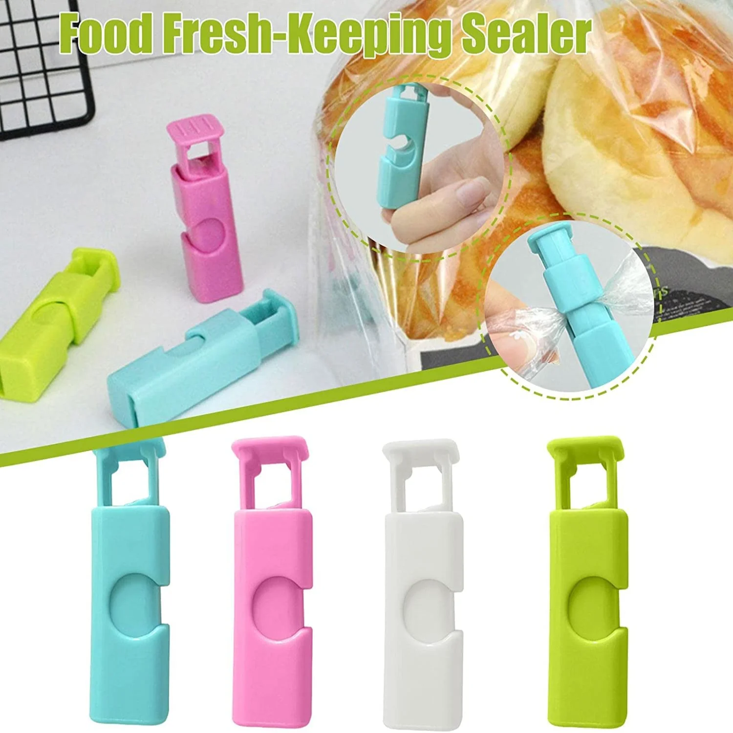 Bread Bag Seal Clip Squeeze and Lock Bread Bag Clips for Food , Reusable Easy Squeeze & Lock for Snack Food Bread Bag, Plastic B